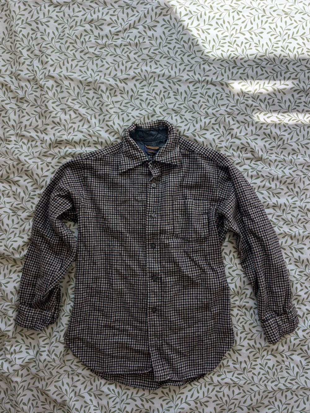 Pendleton 100% Wool Brown and Black Checked Button-Down Shirt